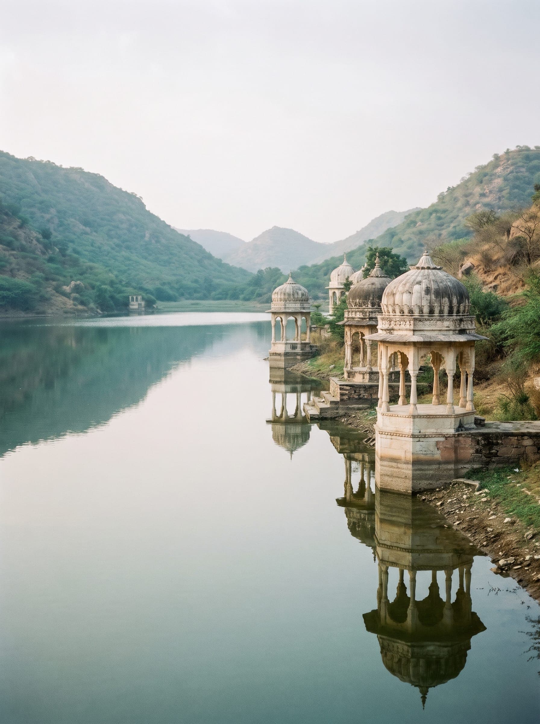 Badi lake with stone chhatris on its bank